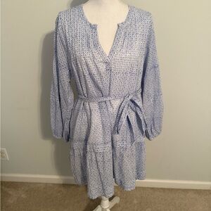 New With Tags Roller Rabbit Blue Patterned Long Sleeve Surry Nydia Dress
